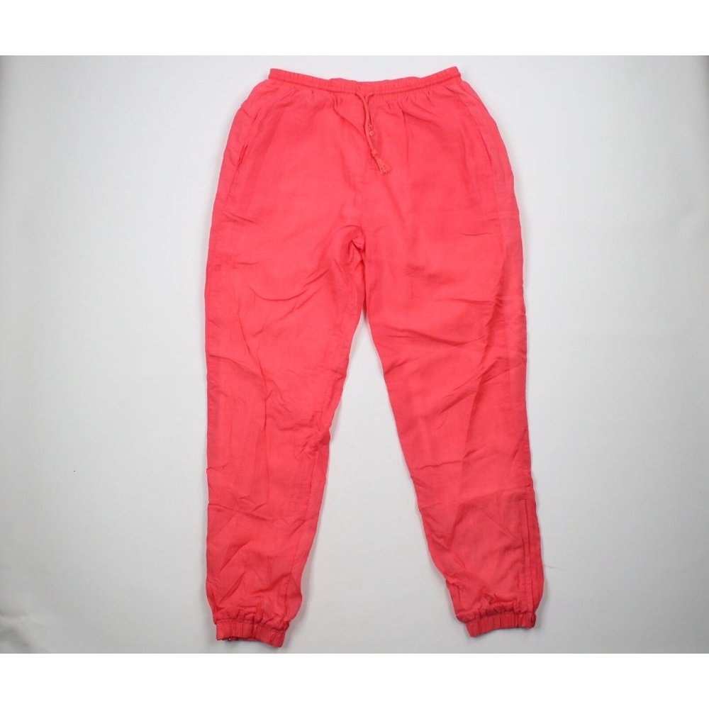 Vintage 90s Dunlop Mens XL Blank Lined Cuffed Nylon Joggers Jogger Pants Pink
